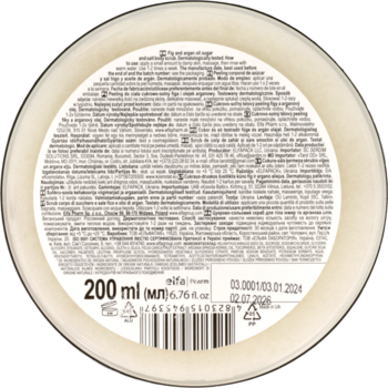 Wieczko kremowego peelingu cukrowo-solnego Green Pharmacy z figą i arganem, 200 ml, z góry z tekstem.