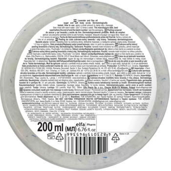 Spód okrągłego opakowania peelingu Green Pharmacy z lawendą, z widoczną pojemnością 200 ml i kodem EAN.