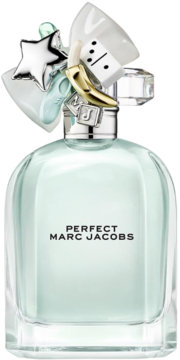 Perfect Marc Jacobs EDT, miętowa butelka z fantazyjnym korkiem, ozdobionym gwiazdką, bananem i dominem.