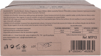 Tył kartonowego opakowania wody perfumowanej Maison Tahité Coffee Bomb z listą składników i kodem kreskowym.