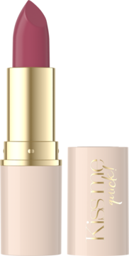 Pomadka nawilżająca Kiss Me Quick! Eveline w intensywnym odcieniu różu, otwarta, z dopasowanym swatch'em.