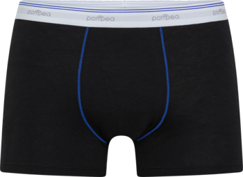 Czarne bokserki męskie Pompea Stretch Cotton, widok z przodu, biała gumka, niebieski szew.