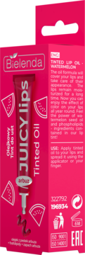 Różowy olejek do ust Bielenda Juicy Lips Watermelon w kartoniku, z tubką i grafiką arbuza.