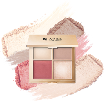 AA Wings of Color Star Secrets złota paleta do konturowania z czterema odcieniami, na tle pudrowych smug.