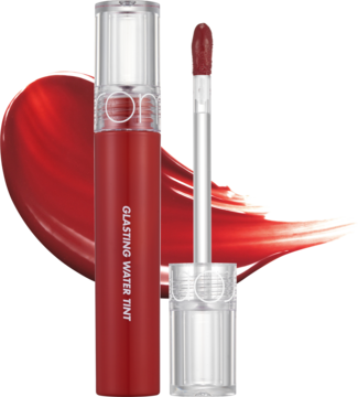Rom&nd Glasting Water Tint 02 Red Drop: czerwony, nawilżający tint do ust z aplikatorem i błyszczącą smugą.