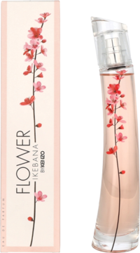 Kenzo Flower Ikebana woda perfumowana. Widok różowego pudełka i eleganckiej butelki z różowymi kwiatami wiśni.