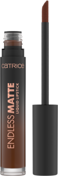 Matowa pomadka w płynie Catrice Endless Matte Liquid Lipstick, ciemny brąz, otwarta butelka z aplikatorem.
