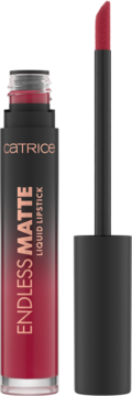 Matowa pomadka Catrice Endless Matte Liquid Lipstick w odcieniu Love Potion, butelka z aplikatorem, kolor bordowej czerwieni.