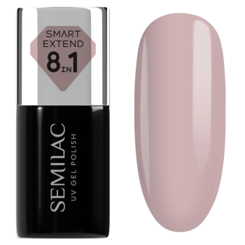 Semilac Smart Extend 8w1 lakier hybrydowy nr 815, butelka i swatch w pudrowym różu. Multifunkcyjny.