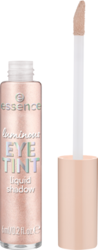 Essence Luminous Eye Tint Gleaming Charm, połyskujący cień do powiek w płynie z wyciągniętym aplikatorem.