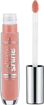 Błyszczyk Essence Extreme Shine Volume, odcień Power of Nude, w przezroczystej tubce, aplikator widoczny z boku.