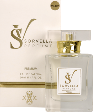 Sorvella Perfume Premium 50ml EDP w przezroczystej butelce ze złotą nakrętką, na tle białego pudełka.
