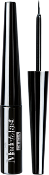 Pupa Made To Last czarny wodoodporny eyeliner, otwarta tubka z pędzelkiem obok zamkniętej.