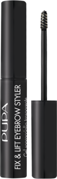 PUPA FIX & LIFT EYEBROW STYLER w czarnej tubce z otwartą nakrętką, ukazując spiralną szczoteczkę.