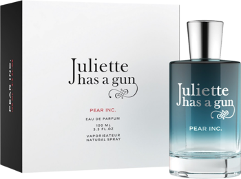 Morski flakon perfum Juliette has a gun PEAR INC. Eau de Parfum z białym opakowaniem, widok z przodu.