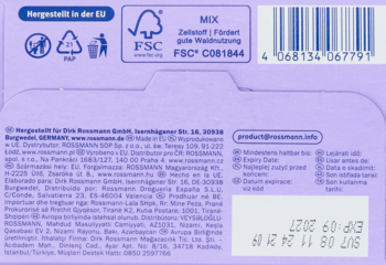 Tył fioletowego opakowania wkładek higienicznych Facelle Daily Fresh z datą ważności i info producenta.