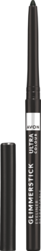 Avon Glimmerstick diamentowa kredka do oczu w ciemnoszarej oprawce, z widoczną zieloną końcówką i zdjętą skuwką.