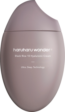 Haruharu Wonder Black Rice 10 Hyaluronic Cream, fioletowa, jajowata butelka z białym napisem, widok z przodu.