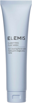 Elemis Clarifying Clay Wash – jasnoniebieska tubka oczyszczającego płynu do twarzy z glinką, widok z przodu.