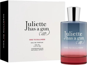 Juliette Has A Gun Ode To Dullness, flakon perfum ombre obok białego pudełka, widok z przodu.