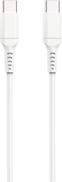 Biały kabel USB-C do USB-C 2m, widok z przodu, z podłużnymi końcówkami i elastyczną izolacją.