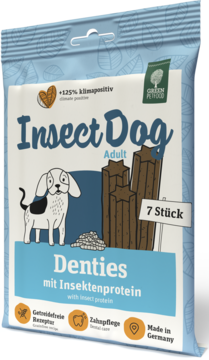 Saszetka Green Petfood InsectDog Denties dla dorosłych psów, 7 sztuk gwiazdkowych przysmaków z białkiem owadów.