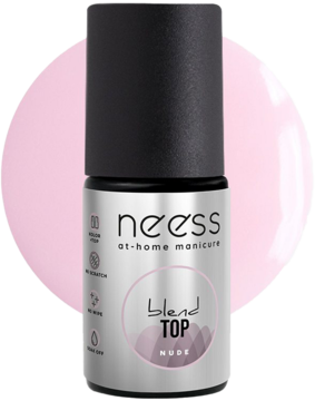 Hybrydowy top Neess Blend TOP NUDE w srebrnej butelce z czarnym korkiem, widok z przodu na różowym tle.