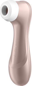 Różowozłoty wibrator Satisfyer Pro 2 Next Generation Air-Pulse, z białą silikonową głowicą, widok boczny.