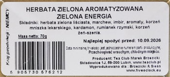 FIVE O'CLOCK ,herbata zielona, Zielona Energia,dół