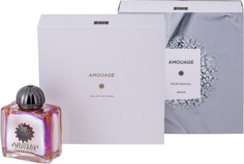 Amouage Portrayal Woman EDP: iryzyjny flakon z ozdobnym korkiem i białe opakowanie. Orientalno-kwiatowy zapach dla kobiet.