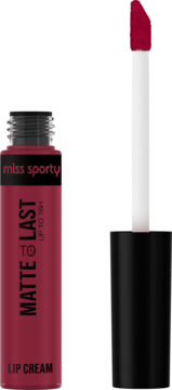 Miss Sporty Matte To Last 16h burgundowa pomadka w płynie, otwarta tubka z matowym aplikatorem.