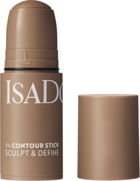 Kremowy bronzer IsaDora The Contour Stick beżowy. Stojący pionowo sztyft z otwartą nakrętką obok.