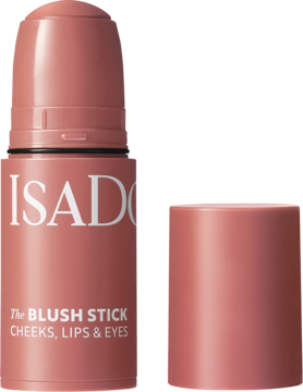 IsaDora The Blush Stick Soft Pink, kremowy róż w sztyfcie, otwarty, widoczny różowy aplikator i nakrętka.