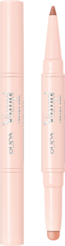 Pupa Milano Vamp! Creamy Duo Fairy Nude, jasnoróżowa konturówka i beżowa pomadka, widok zamkniętego i otwartego opakowania.
