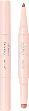 Dwie Pupa Milano Vamp! Creamy Duo Warm Nude: różowe konturówki i pomadki, jedna otwarta, widok z przodu.