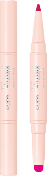Pupa Milano Vamp! Creamy Duo Flamingo Fuchsia, różowa konturówka i pomadka, jedna otwarta z fuksjową końcówką.