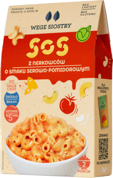 Wege Siostry roślinny sos z nerkowców serowo-pomidorowy, bez laktozy, do Mac&Cheese, widok z przodu.