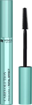 AA Wings Of Color Carevolution Mascara Total Effect, turkusowy tusz z odsłoniętą czarną, stożkową szczoteczką.