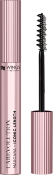 Wydłużający tusz AA Wings Of Color Iconic Length, różowo-złota tubka z wysuniętą szczoteczką.
