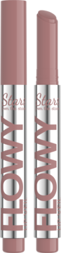 Balsam Stars Flowy Beige Nude, otwarty i zamknięty, w srebrnej tubce z widoczną kremową, nawilżającą formułą.