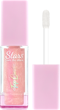 Stars from the Stars Glossphere Pink & Rich top coat, różowy błyszczyk z aplikatorem obok, widok z przodu.