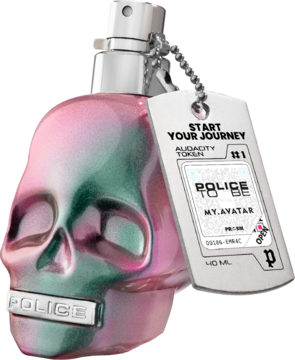 Damska woda perfumowana Police To Be My.Avatar w opalizującym różowo-zielonym flakonie-czaszce z nieśmiertelnikiem.