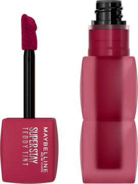 Tint do ust Maybelline Super Stay Teddy Tint Wild At Heart, otwarta buteleczka z aplikatorem.