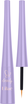 Fioletowy eyeliner Lovely Lilac, z butelką i wyjętym aplikatorem z cienkim pędzelkiem. Matowe wykończenie.