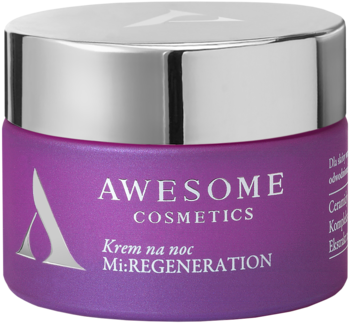 Regenerujący krem na noc Awesome Cosmetics Mi:REGENERATION w fioletowym słoiczku, srebrna nakrętka, widok z przodu.