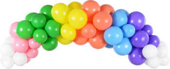 Kolorowa girlanda balonowa Party Deco, pastelowe balony: białe, różowe, zielone, żółte, pomarańczowe, niebieskie, fioletowe.