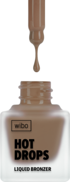 WIBO Hot Drops Liquid Bronzer w butelce z matowego szkła, aplikator z kroplą produktu spadającą do środka.