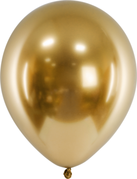 Złoty balon Glossy PartyDeco 30 cm, lateksowy, idealny do dekoracji, z błyszczącą powłoką, widok z przodu.