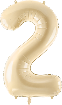 Foliowy balon cyfra 2, pastelowy beż, widok z przodu. Doskonały do dekoracji na urodziny.