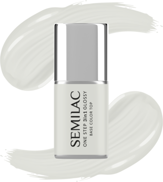 Semilac One Step 3in1 Glossy The White, biały lakier hybrydowy w butelce z metaliczną zakrętką, widok z przodu.